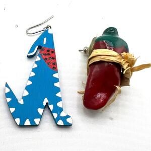 Earrings chili pepper & Coyote dangle novelty jewelry Southwestern Artisan